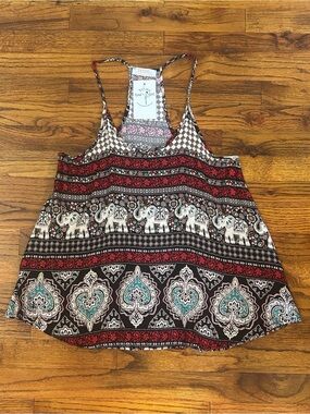 Renee C Taupe, Red, Elephant & Spade Spaghetti Strap Razor Back Flowing Tank Top